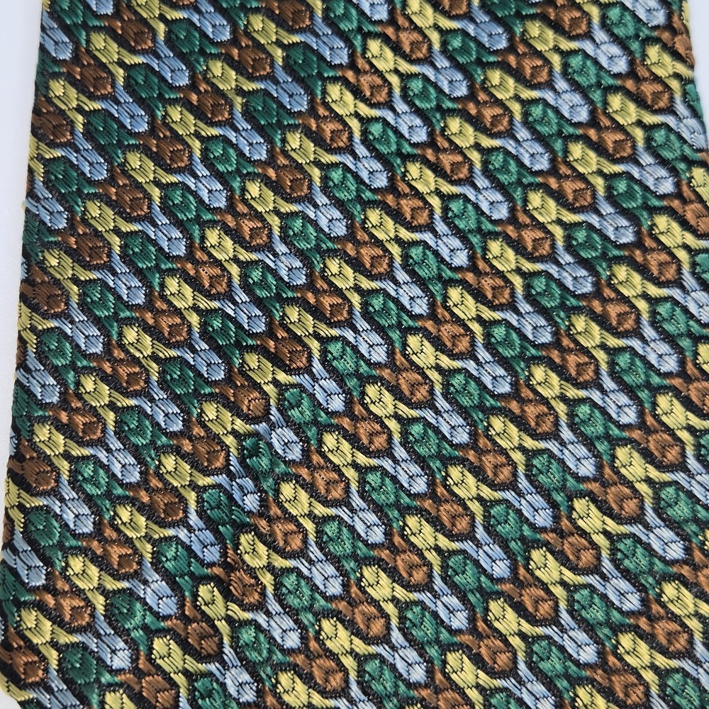 Vtg 60s Nadlers Rhodia Tie Woven Italy Green Gold Orange Geometric Mod Wide 4.5"
